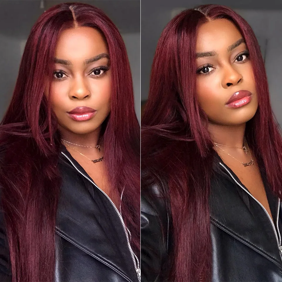 Red Dyed Straight Human Hair Lace Wig