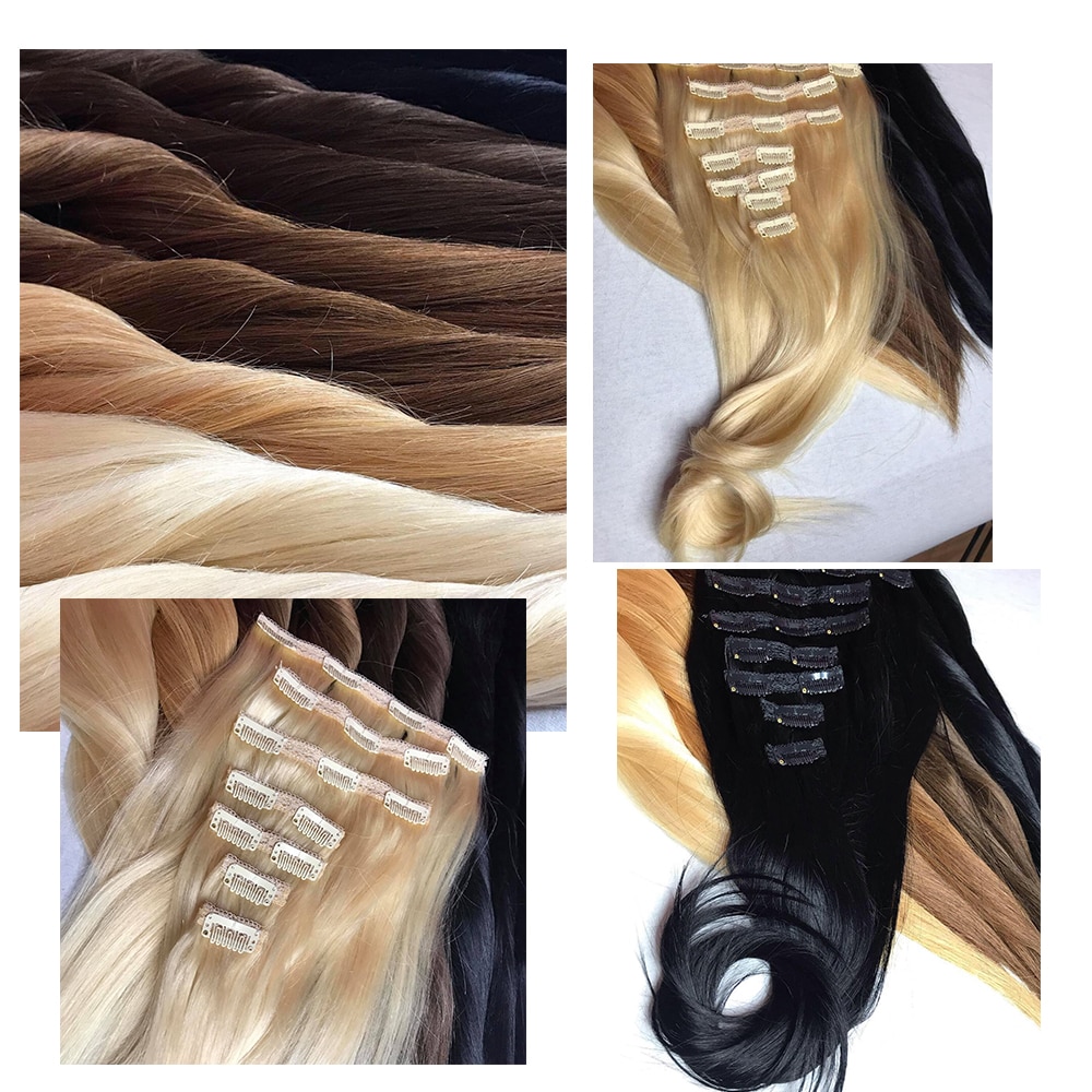 Pre-Colored Straight Clip-In Remy Human Hair Extensions Set